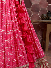 Impressive Pink Embroidered Silk Wedding Wear Plus Size Lehenga Choli