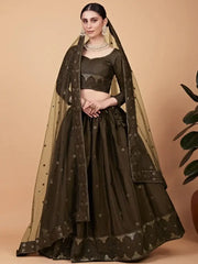 Superb Mehendi Green Sequined Work Silk Sangeet Wear Lehenga Choli