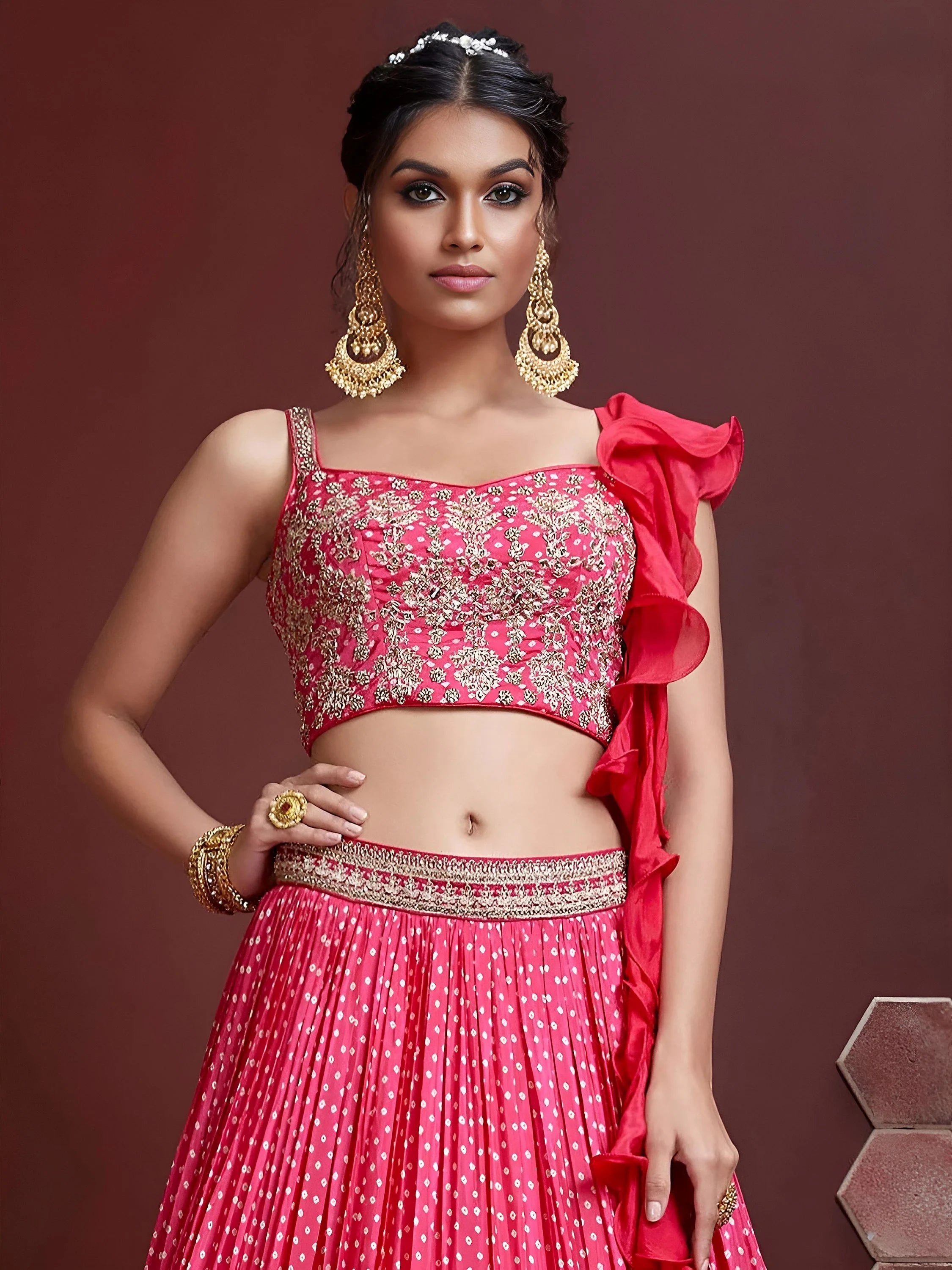 Impressive Pink Embroidered Silk Wedding Wear Plus Size Lehenga Choli