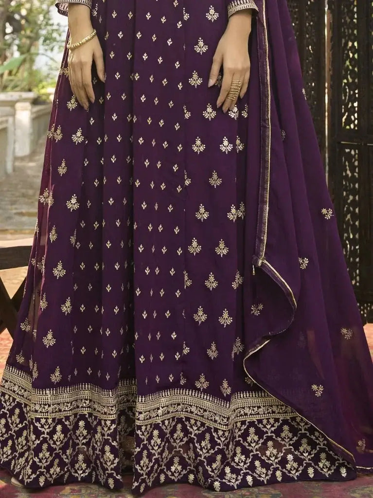 Gorgeous Mulberry Embroidered Georgette Festive Wear Salwar suit