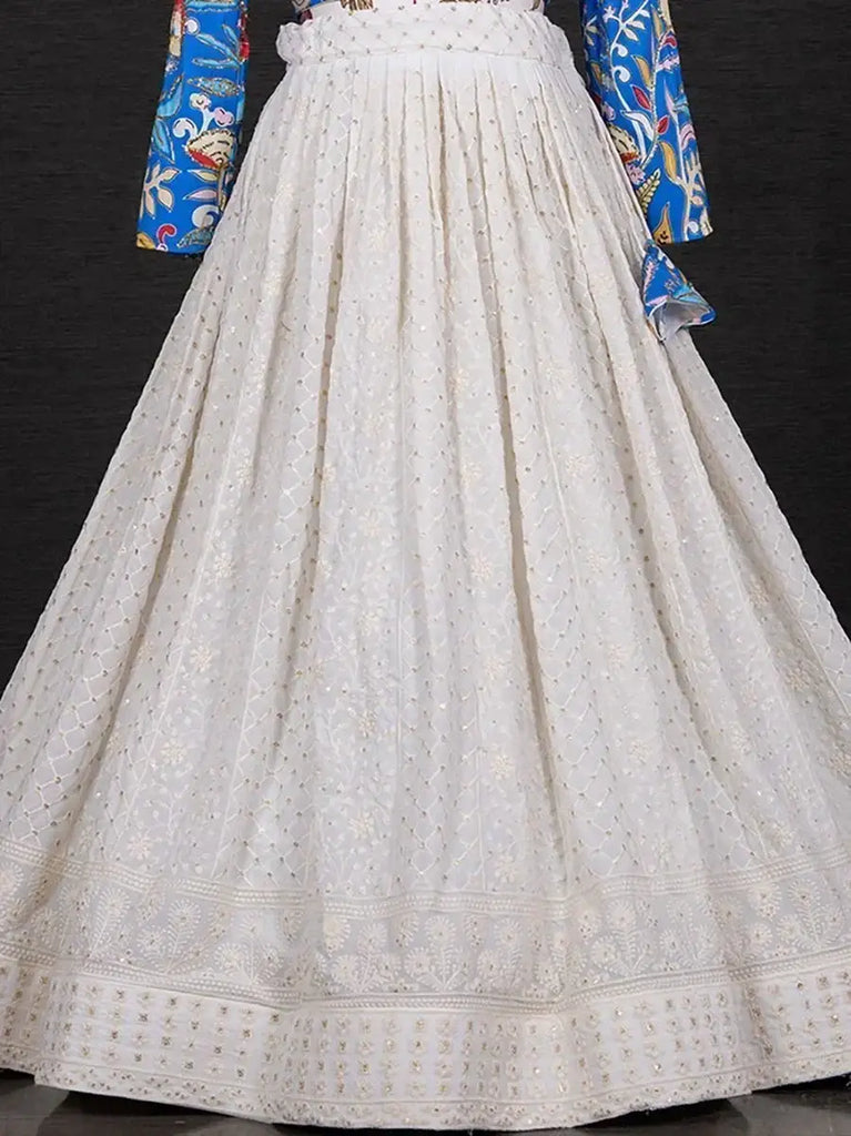 Gorgeous White Sequins Embroidered Georgette Lehenga Choli