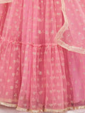 Outstanding Pink Ruffle Work Net Lehenga With Embroidered Choli