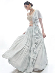 Pleasant Light Grey Beads Work Georgette Event Wear Lehenga Choli