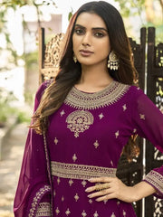 Pretty Magenta Dori Embroidered Georgette Festive Wear Salwar Suit