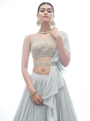 Pleasant Light Grey Beads Work Georgette Event Wear Lehenga Choli