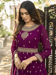 Pretty Magenta Dori Embroidered Georgette Festive Wear Salwar Suit
