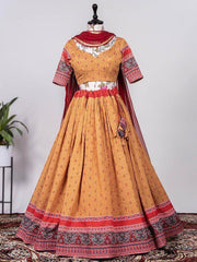 Dazzling Mustard Yellow Crochet Work Chinon Festive Lehenga Choli