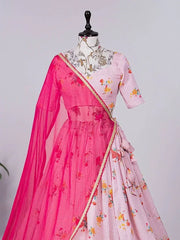 Pretty Light Pink Crochet Work Chinon Party Lehenga Choli