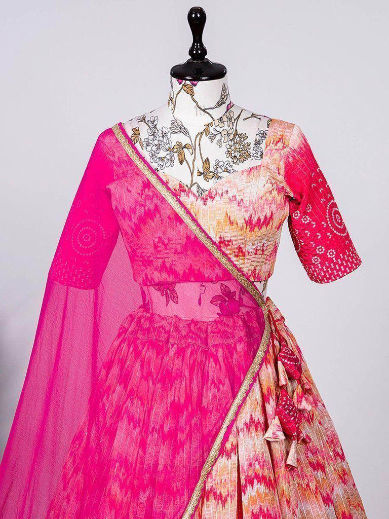 Splendid Multi-colored Crochet Work Chinon Party Lehenga Choli