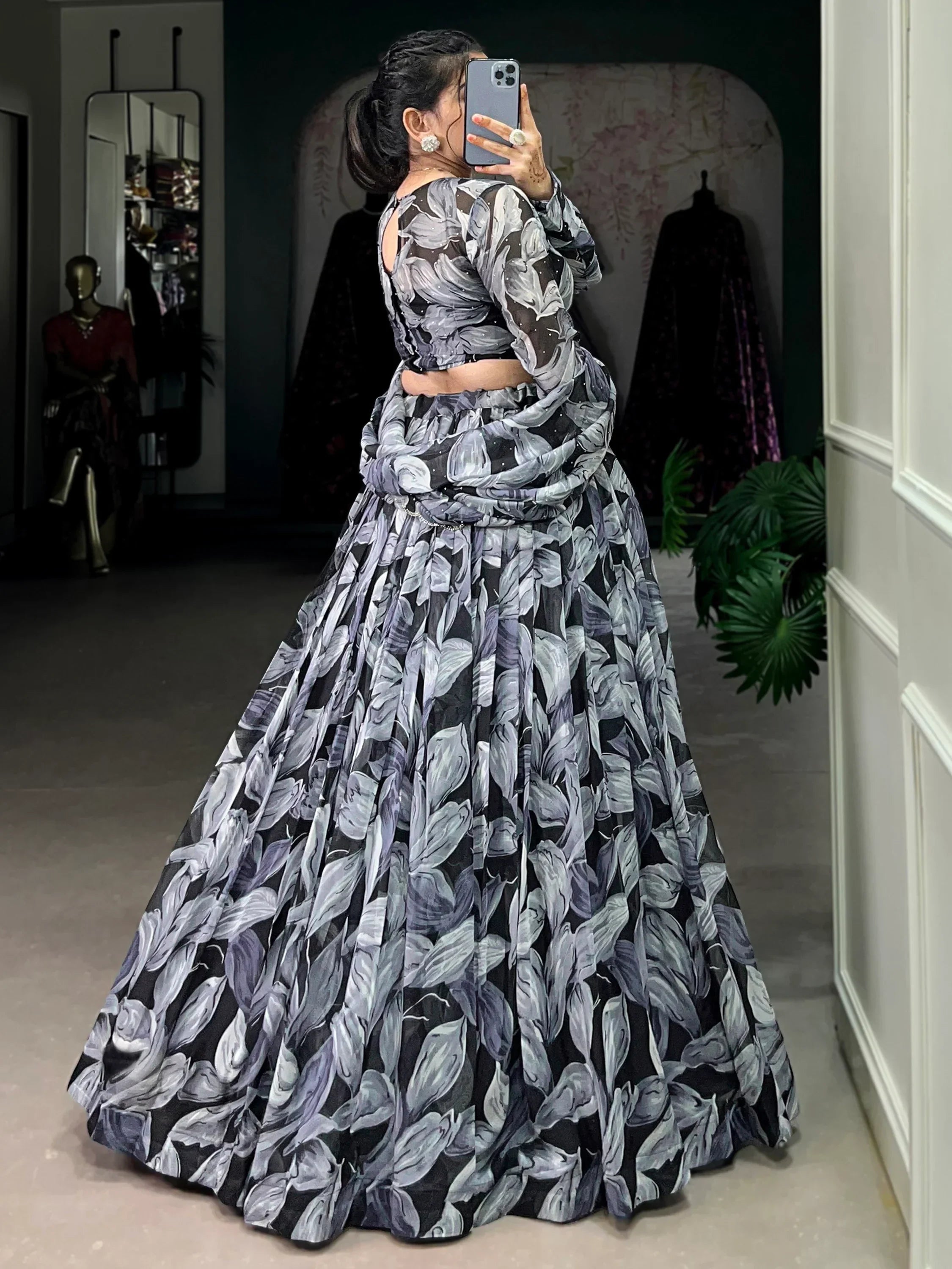 Precious Black Digital Printed Silk Party Wear Lehenga Choli With Dupatta