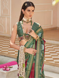 Pretty Green And Red Silk Patola Wedding Wear Saree With Blouse