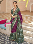 Attractive Purple And Green Silk Patola Festival Wear Saree With Blouse