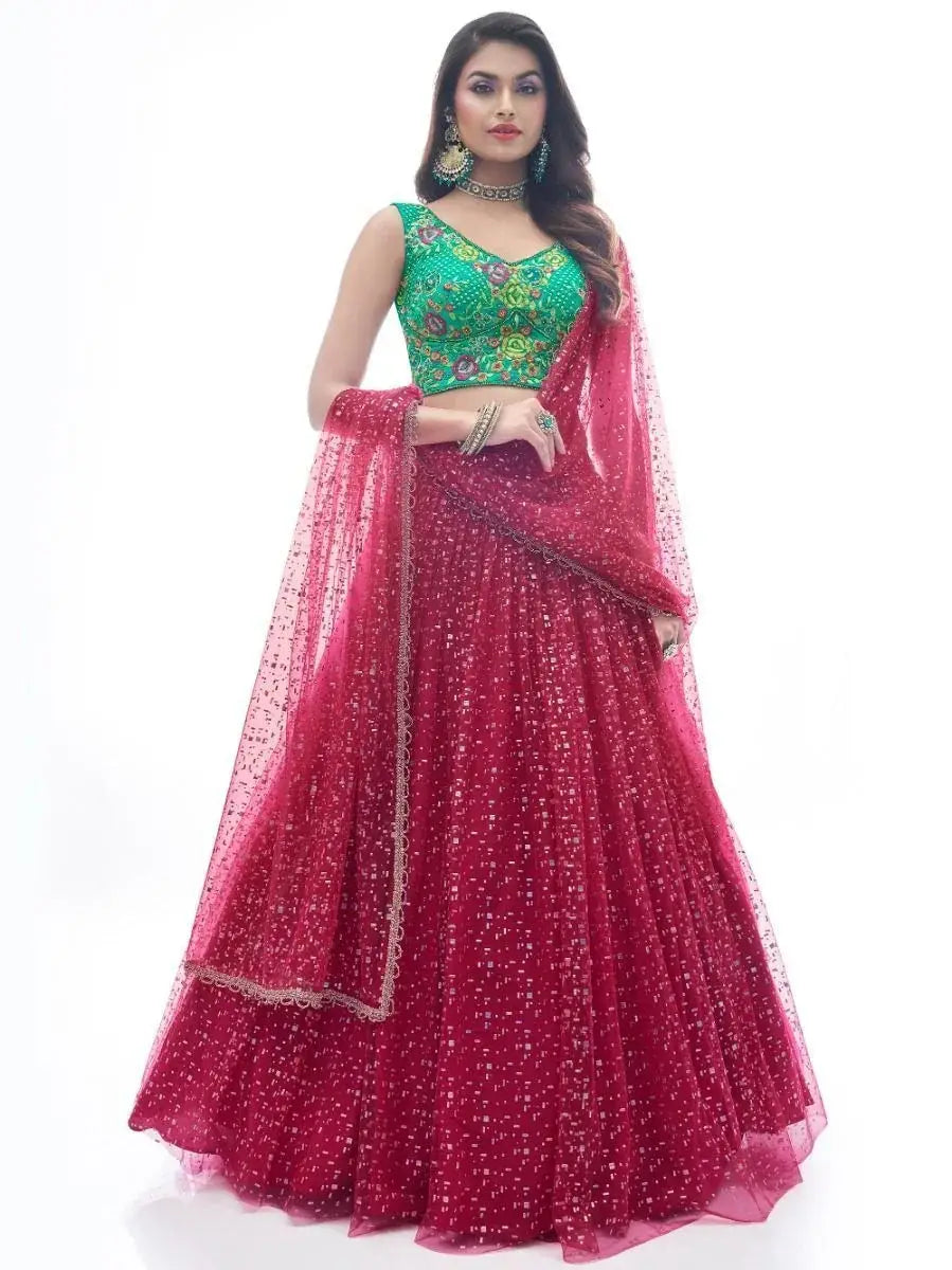 Lavish Red Net Designer Lehenga With Heavy Embroidered Choli