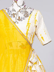 Dazzling White-Yellow Crochet Work Chinon Printed Lehenga Choli