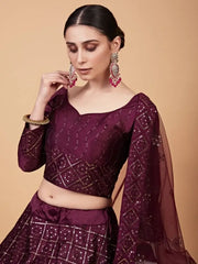 Stunning Wine Sequined Work Silk Bridesmaid Wear Lehenga Choli