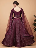 Stunning Wine Sequined Work Silk Bridesmaid Wear Lehenga Choli