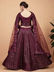 Stunning Wine Sequined Work Silk Bridesmaid Wear Lehenga Choli
