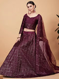 Stunning Wine Sequined Work Silk Bridesmaid Wear Lehenga Choli