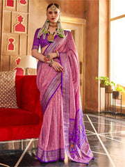 Beloved Pink Patola Printed Silk Wedding Wear Saree With Blouse