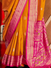 Incredible Orange Patola Printed Silk Wedding Wear Saree With Blouse