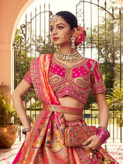 Elegant Rani Pink Banarasi Silk Thread Embroidered Lehenga Choli