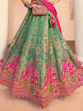 Stunning Teal Green Sequins Embroidered Banarasi Silk Lehenga Choli