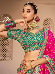Stunning Teal Green Sequins Embroidered Banarasi Silk Lehenga Choli