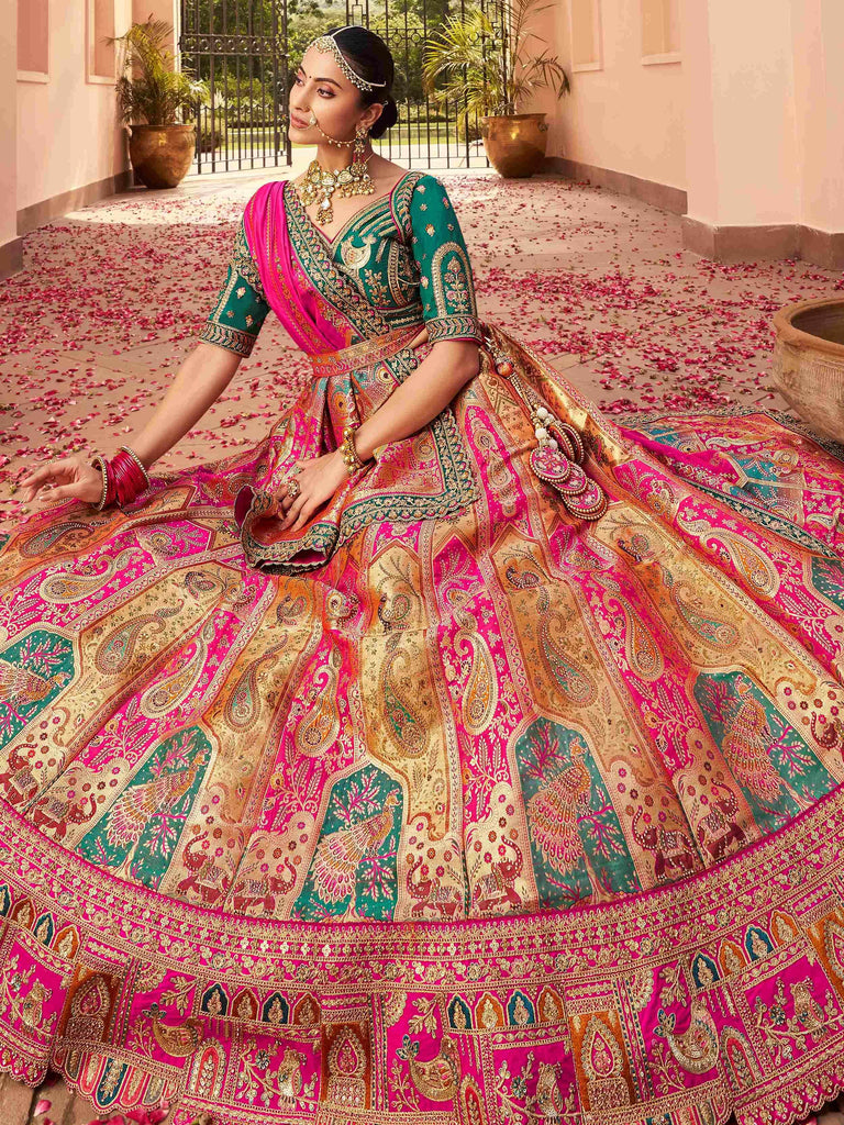 Attractive Hot Pink Zari Weaving Banarasi Silk Lehenga Choli