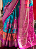Incredible Sky Blue Patola Printed Silk Festival Wear Saree With Blouse