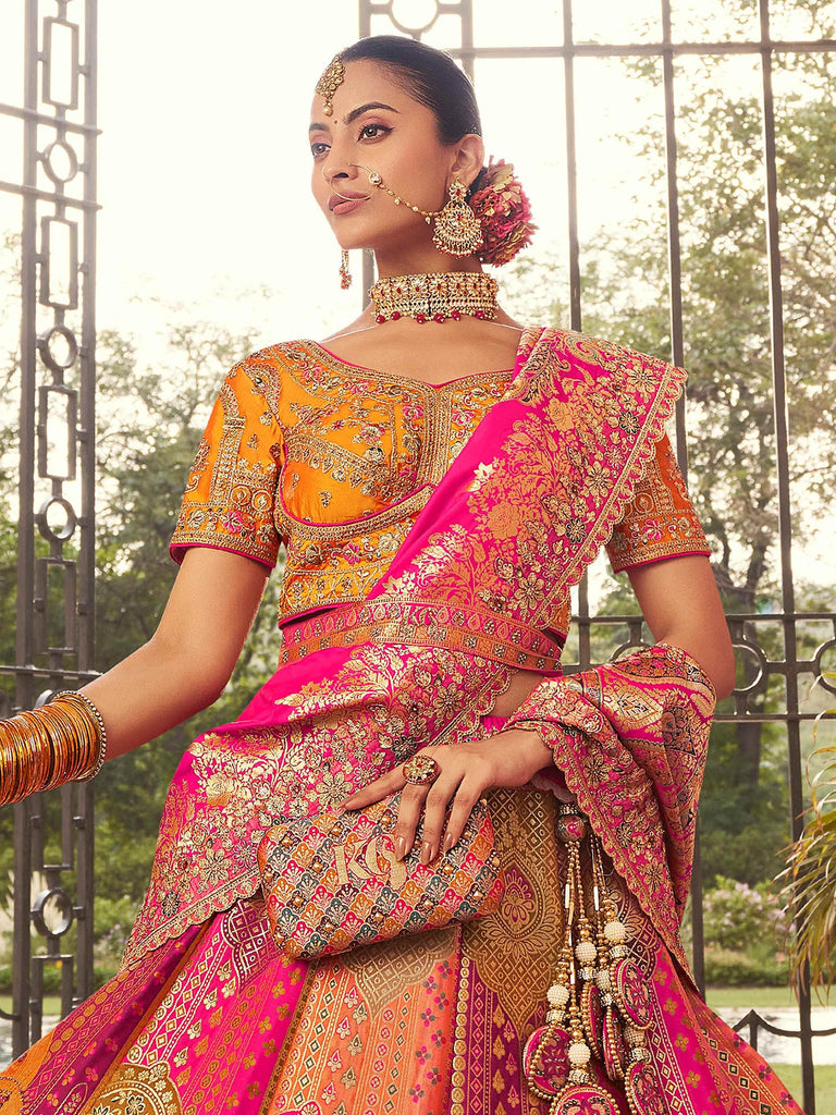 Timeless Multi-Color Banarasi Silk Stone Work Bridal Lehenga Choli