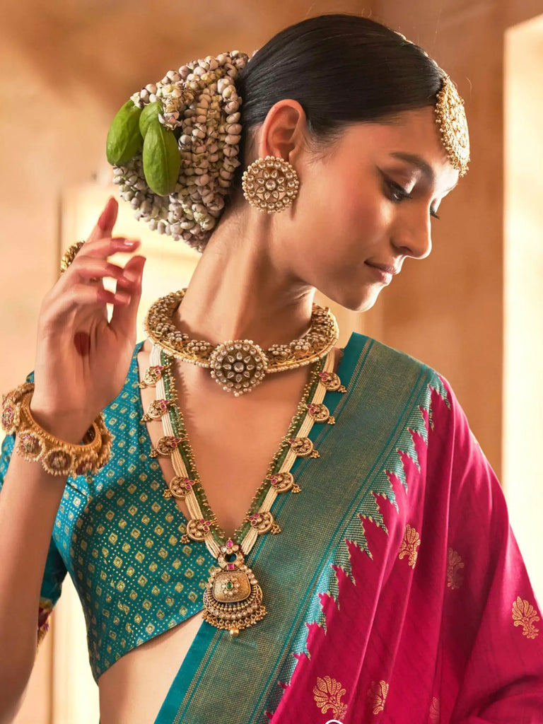 Astonishing Rani Pink Patola Printed Silk Wedding Wear Saree With Blouse