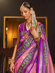 Attractive Pink Silk Patola Festival Wear Saree With Blouse