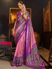 Attractive Pink Silk Patola Festival Wear Saree With Blouse