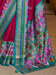 Attractive Rani Pink Silk Patola Wedding Wear Saree With Blouse
