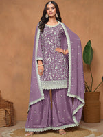 Beautiful Lavender Sequins Chinon Wedding Wear Salwar Suit With Dupatta