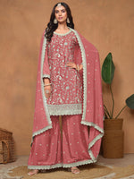 Gorgeous Dusty Pink Embroidered Chinon Engagement Wear Salwar Suit