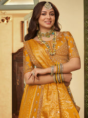Marvelous Yellow Diamond Work Silk Haldi Wear Lehenga Choli