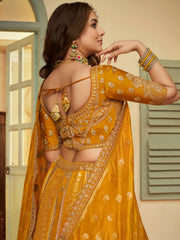 Marvelous Yellow Diamond Work Silk Haldi Wear Lehenga Choli