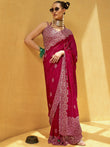 Beautiful Rani Pink Foil Print Georgette Festival Wear Saree With Blouse