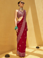 Beautiful Rani Pink Foil Print Georgette Festival Wear Saree With Blouse