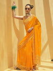 Adorable Yellow Foil Print Georgette Function Wear Saree With Blouse