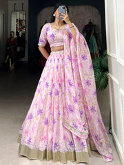 Outstanding Purple Floral Printed Silk Bridesmaid Lehenga Choli