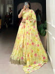 Impressive Yellow Floral Printed Silk Haldi Wear Lehenga Choli