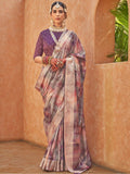 Surprising Mauve Foil Printed Silk Wedding Wear Saree With Blouse