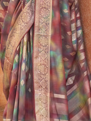 Gorgeous Wine Color Foil Printed Silk Event Wear Saree With Blouse