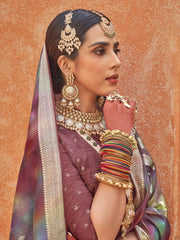 Gorgeous Wine Color Foil Printed Silk Event Wear Saree With Blouse
