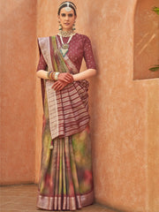 Beautiful Multi Color Foil Printed Silk Festival Wear Saree With Blouse