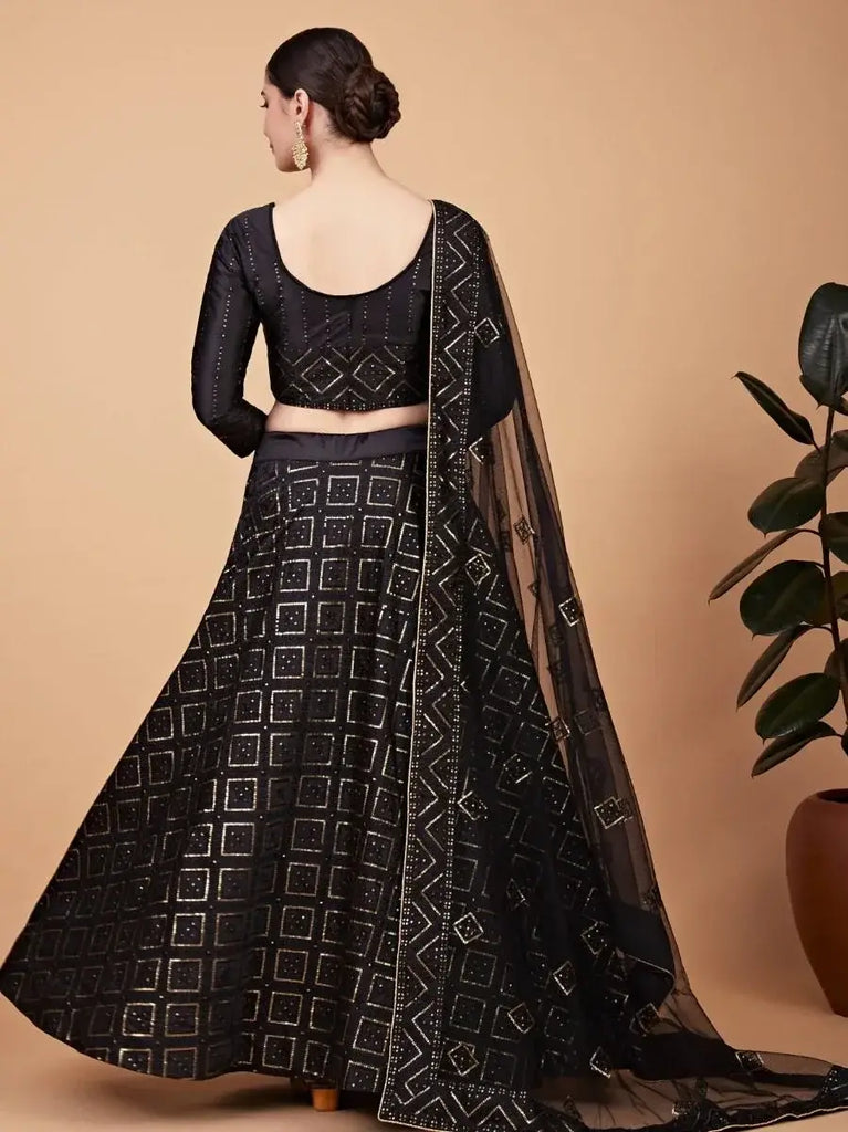 Sensational Black Sequined Work Silk Cocktail Wear Lehenga Choli