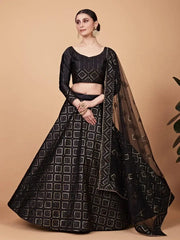 Sensational Black Sequined Work Silk Cocktail Wear Lehenga Choli