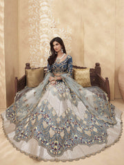 Glamorous Teal Blue Thread Embroidery Silk Wedding Lehenga Choli